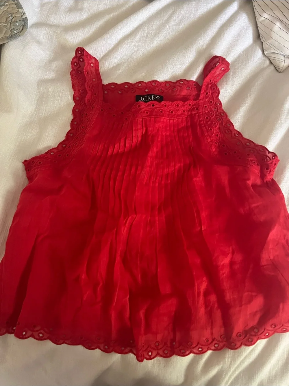 JCrew Red Scallop-Trim Sleeveless Women's Tank Top in Dark Poppy S NWT